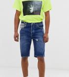 Reclaimed Vintage Denim Shorts With Distressing And Bleaching-blue