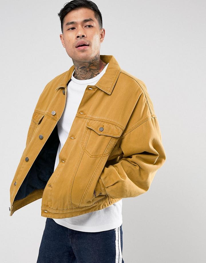 Asos Oversized Denim Jacket With Padding In Mustard - Orange