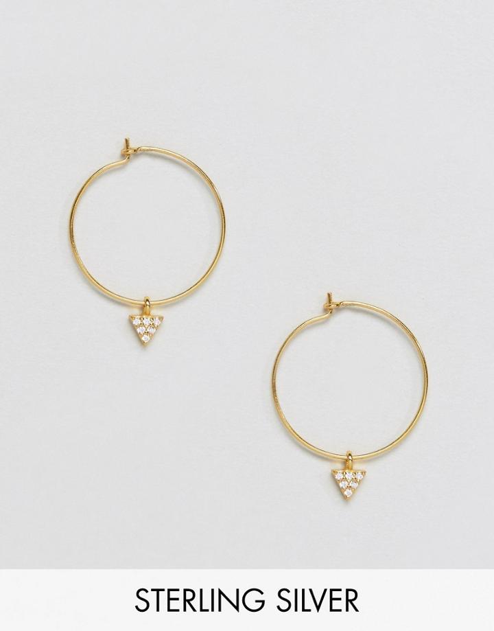 Asos Gold Plated Sterling Silver Pave Triangle Hoop Earrings - Gold