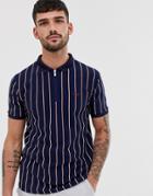 River Island Polo With Textured Stripe In Navy - Navy