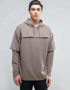 Asos Oversized Longline Hoodie With Double Layer Sleeves - Brown