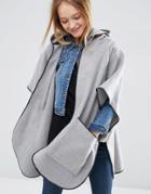 Asos Hooded Cape With Pockets - Gray