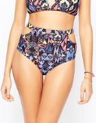 Asos Bright Geo-tribal Cut Out High Waist Bikini Bottom - Bright Geo-tribal