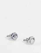 Asos Design Hexagon Cufflinks With Line Detail In Silver Tone