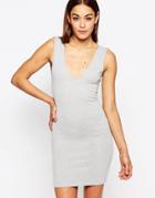 Missguided Plunge Neck Body-conscious Dress - Gray Marl