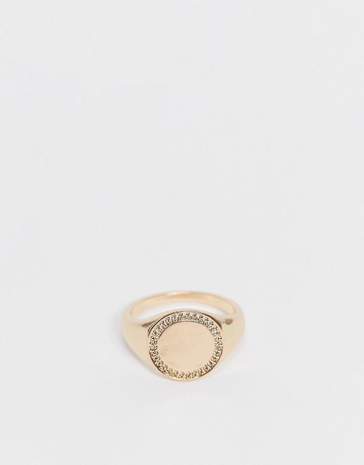Asos Design Ring With Simple Signet Design In Gold Tone