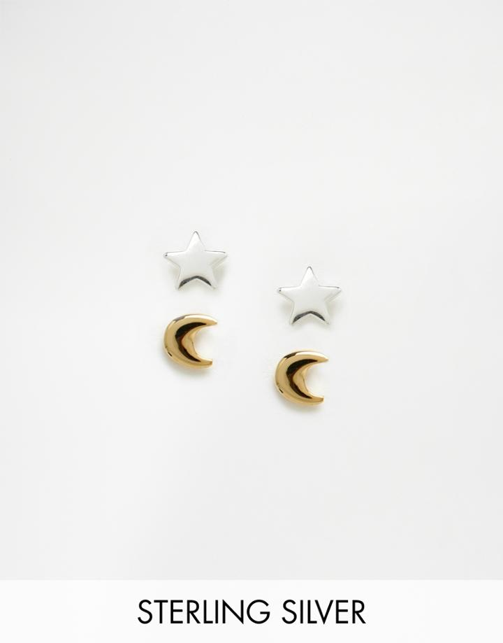Asos Sterling Silver Moon & Star Earring Pack - Multi