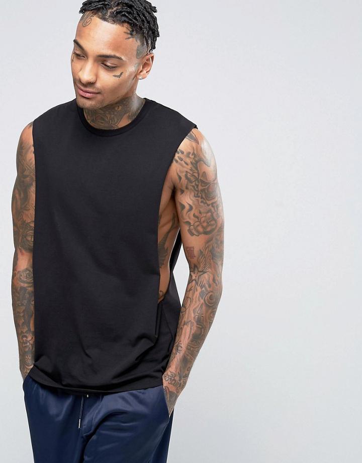 Asos Longline Sleeveless T-shirt With Extreme Dropped Armhole In Black
