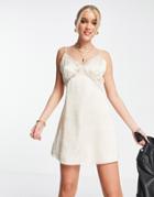 Love Triangle Satin Cami Dress With Lace Trim In Champagne-neutral