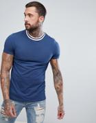 Asos T-shirt With Contrast Tipping In Pique In Blue - Navy