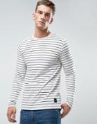 Only & Sons Longline Long Sleeve T-shirt With Stripe - White