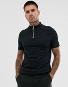 Asos Design Organic T-shirt With Zip Turtleneck In Black