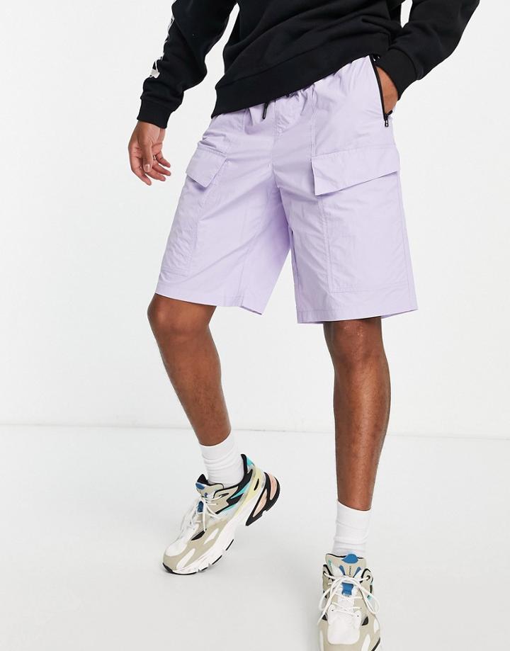Topman Relaxed Nylon Zip Pocket Cargo Shorts In Purple