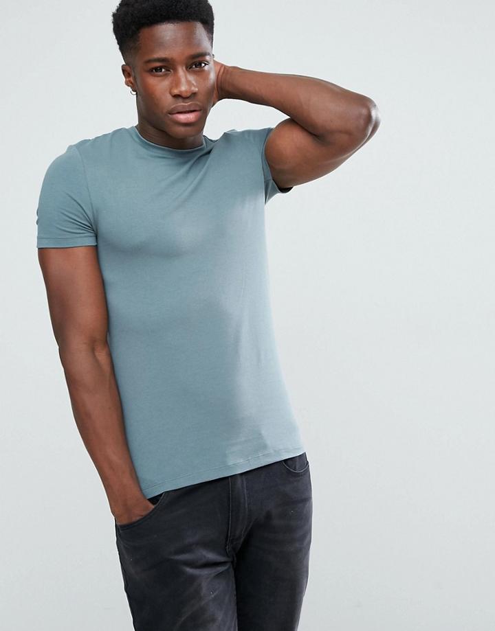 Asos Extreme Muscle Fit T-shirt With Crew Neck In Blue - Blue