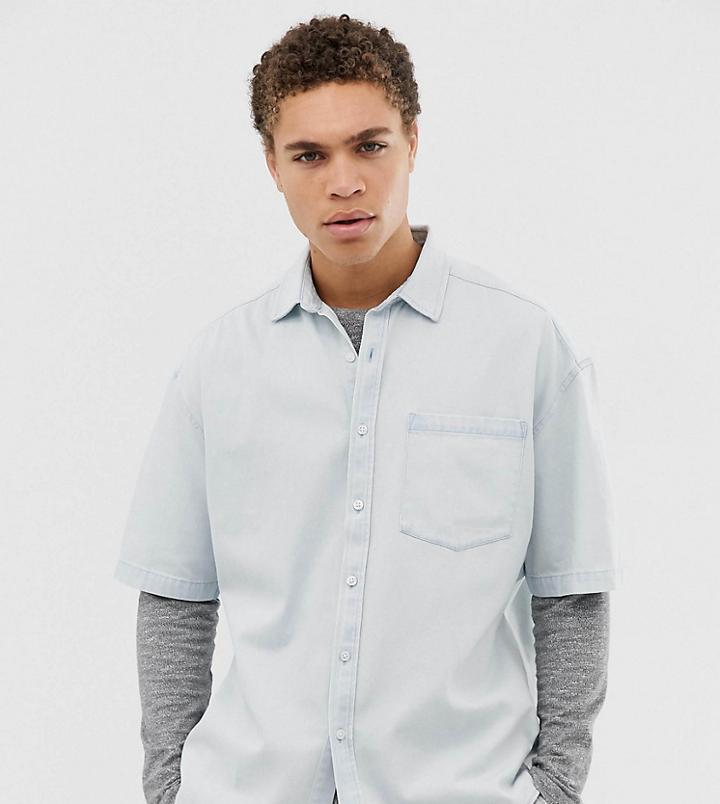 Collusion Bleach Wash Denim Shirt-blue