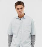 Collusion Bleach Wash Denim Shirt-blue