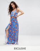 Reclaimed Vintage Inspired Maxi Skirt In Flaming Heart Print Co-ord - Blue