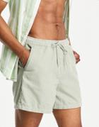 Asos Design Wide Fit Shorts In Light Green Cord