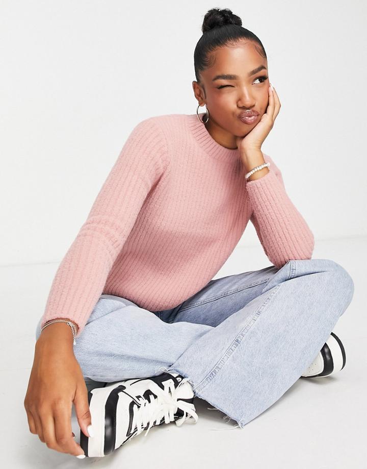 New Look Fluffy Knit Ribbed Sweater In Pink