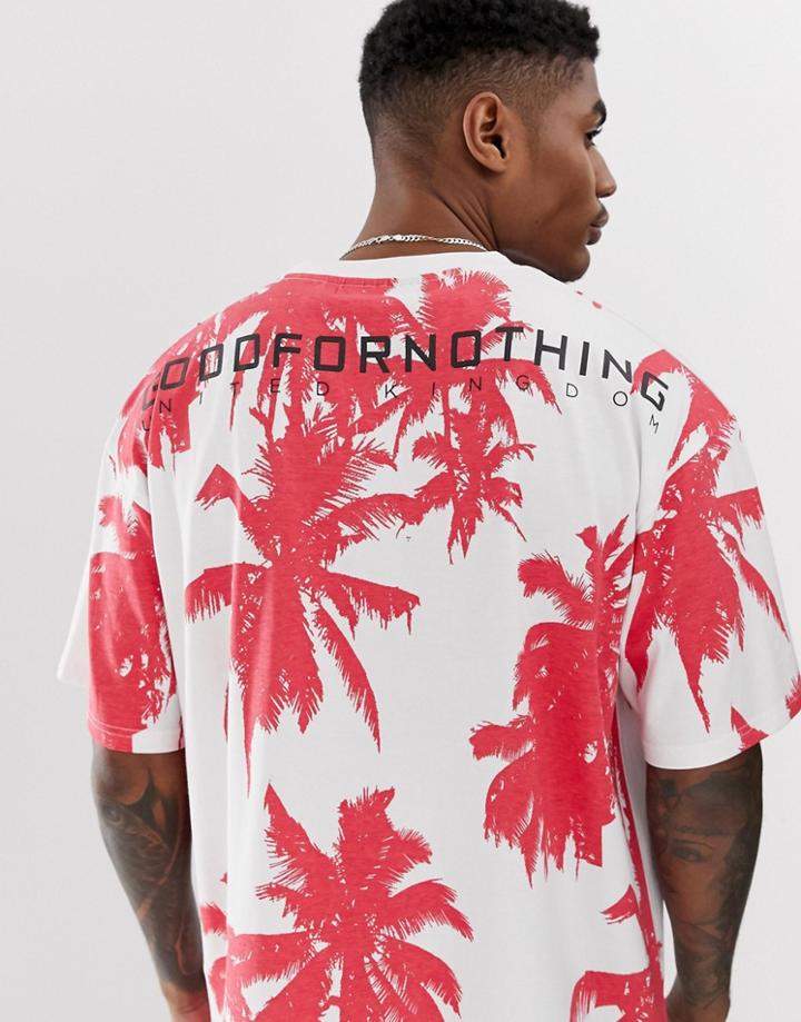 Good For Nothing Oversized T-shirt In Palm Print-blue