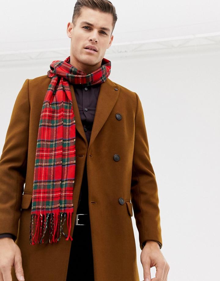 Burton Menswear Plaid Scarf In Red Check - Red