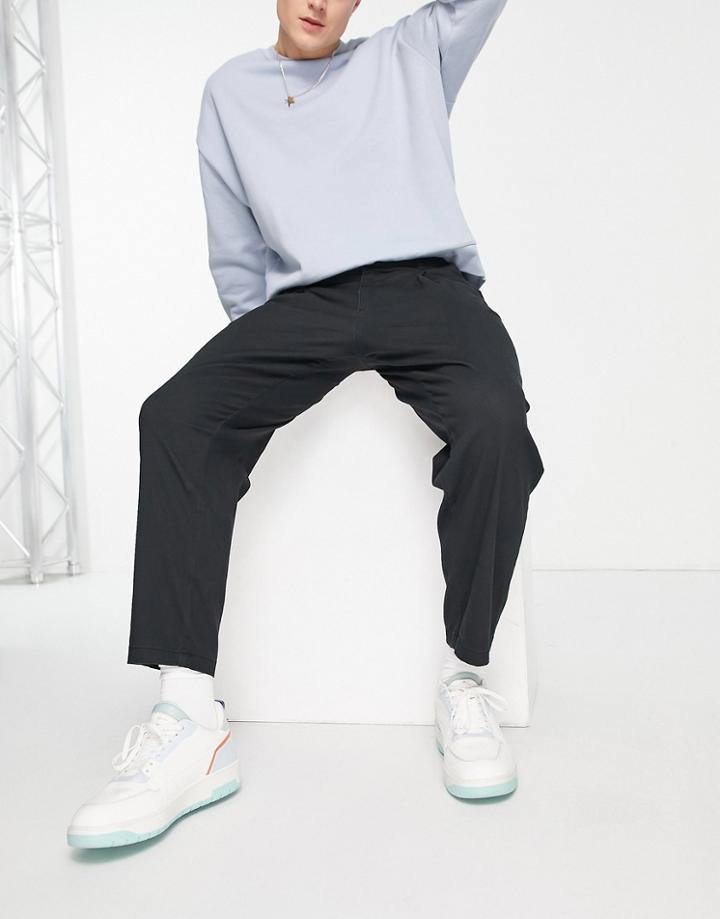 Jack & Jones Intelligence Wide Leg Cropped Chino With Pleat In Black