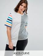 Asos Curve T-shirt In Oversized Fit And Mix And Match Stripes - Multi