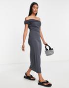 Asos Design Sleeveless Drapey Off-shoulder Maxi Dress In Charcoal-black