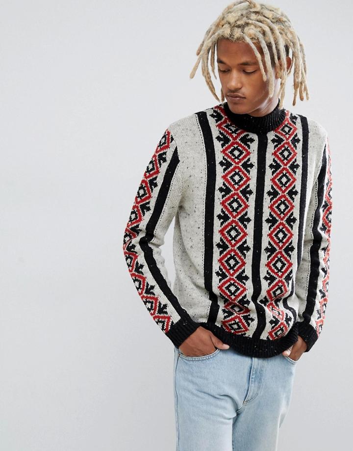 Asos Design Heavyweight Turtleneck Sweater With Textured Yarn - Gray