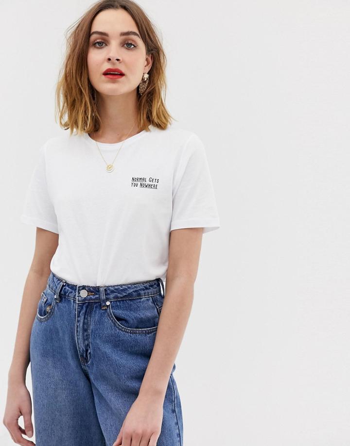 Pieces Chest Slogan T-shirt - White