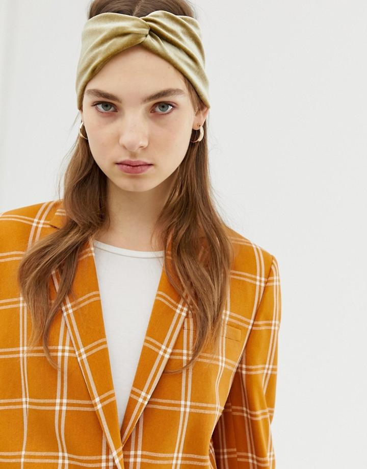 Asos Design Headband With Twist Front In Gold Velvet