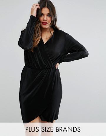 Club L Plus Plisse Wrap Dress - Black