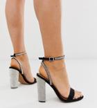 Asos Design Wide Fit Hot Step Embellished Block Heeled Sandals In Black