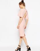 Asos Exaggerated Angel Sleeve Pencil Dress With Open Back - Blush