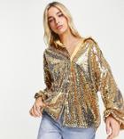 In The Style Exclusive Sequin Oversized Shirt In Light Gold