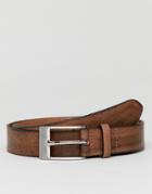 Asos Smart Slim Leather Belt In Vintage Brown Finish And Burnished Edges - Brown