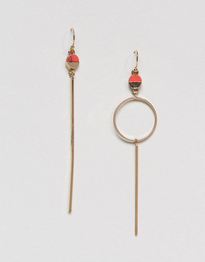 Pieces Circle Drop Earrings - Red