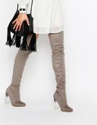 Truffle Collection Over The Knee Boot With Clear Heel - Gray Mf