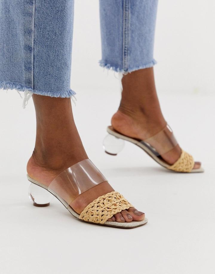 Asos Design Hamlet Clear Ball Block Heeled Sandals In Natural/clear-beige
