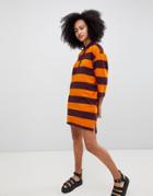 Monki Oversized Rugby Dress In Wine And Orange Stripe - Multi