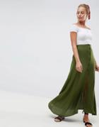 Asos Design Button Front Maxi Skirt - Green