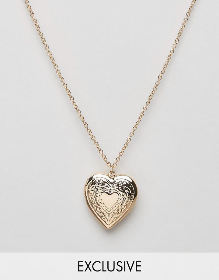 Reclaimed Vintage Heart Locket Necklace - Gold