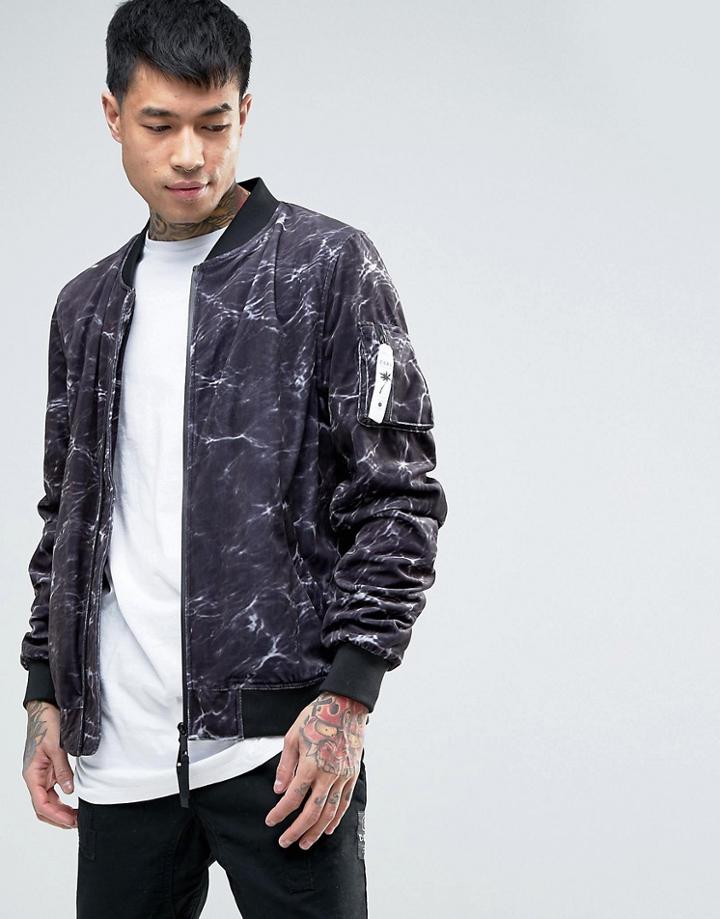 Cayler & Sons Bomber Jacket In Water Print - Black