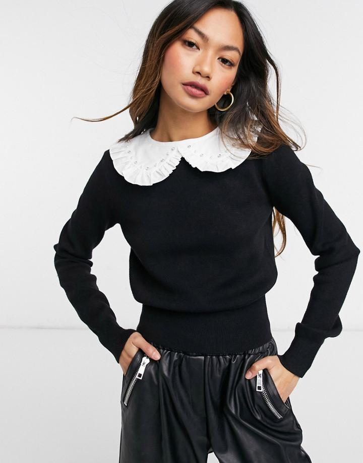 River Island Collar Sweater In Black