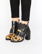 Office Apex Buckle Leopard Chunky Heeled Ankle Boots - Black