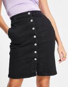 Na-kd Button Front Denim Midi Skirt In Black