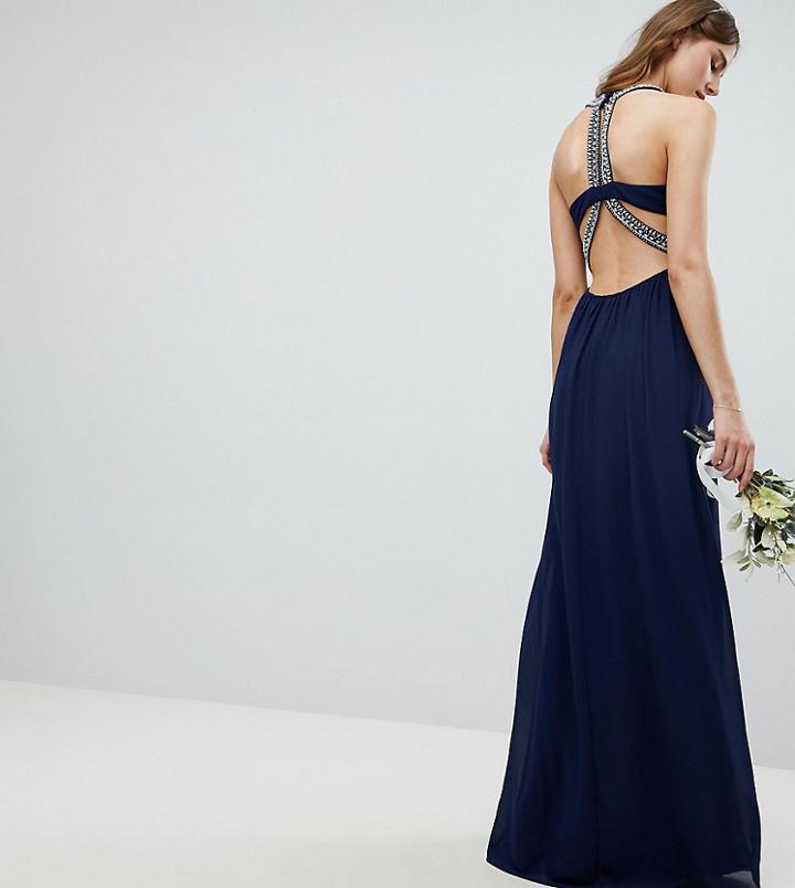 Tfnc Tall Embellished Back Detail Maxi Bridesmaid Dress - Navy