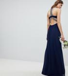 Tfnc Tall Embellished Back Detail Maxi Bridesmaid Dress - Navy