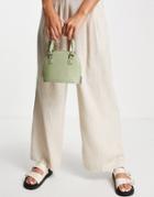 Asos Design Top Handle Bowler Bag With Detachable Crossbody Strap In Sage Green Lizard