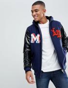 Love Moschino Wool Zip Thru Badge Jacket With Contrast Sleeves - Navy